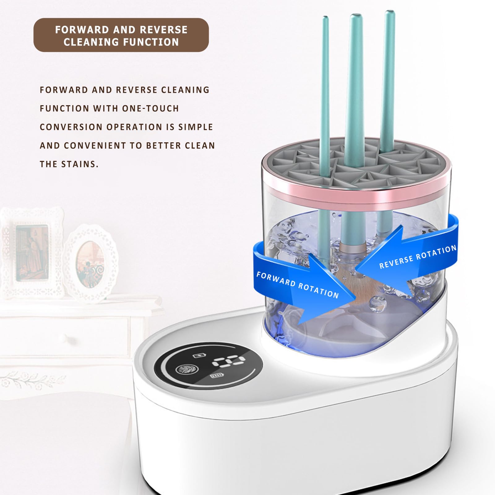 Pulitore elettrico per pennelli da trucco, pulitore elettrico per chi non ha tempo, strumento automatico di pulizia per pennelli da trucco - senza funzione di asciugatura (BIANCO-2)