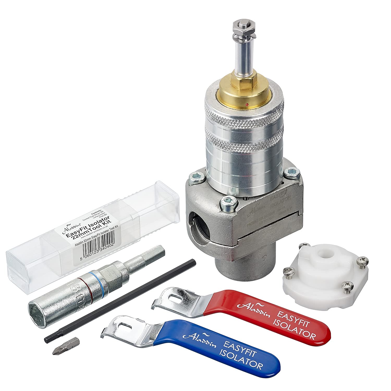 Unvented Components Europe Brass Aladdin Easyfit Isolator 28Mm Tool Kit, Secondary Stop Tap, Emergency Pipe Repair Kit With Installation Tools