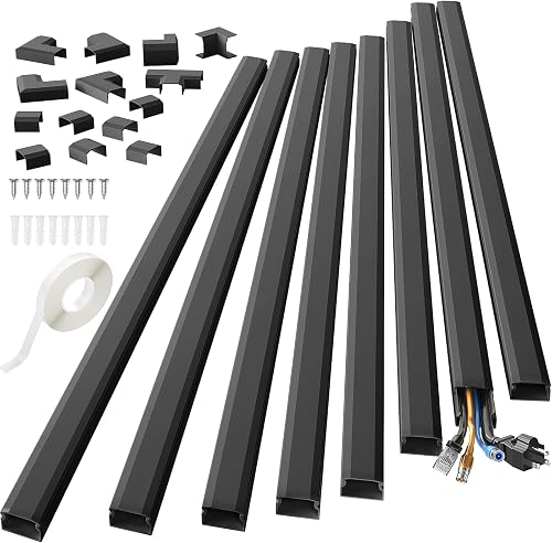 125in Black Cord Cover, Black Cord Hider Black Cable Raceway Kit for Mount TVs, Black Wire Hider Cord Management, Black Cable Hider for Home Office, 8X L15.7 W1.18 H0.6, Large, Black