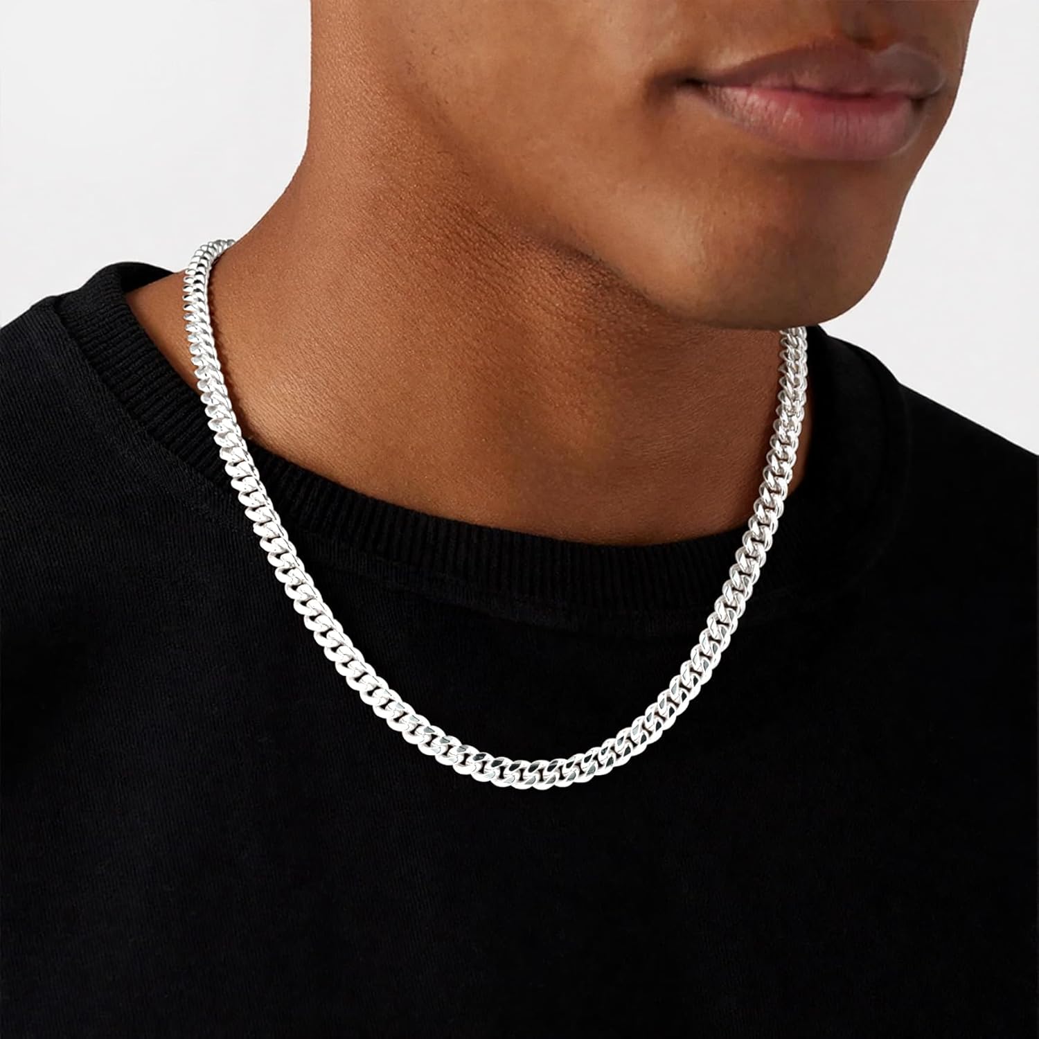 S925 Sterling Silver Chain Necklace for Men, Sterling Silver Cuban Link Curb Chain Necklace for Women Men Jewelry, 18 20 22 24 Inch - Image 3