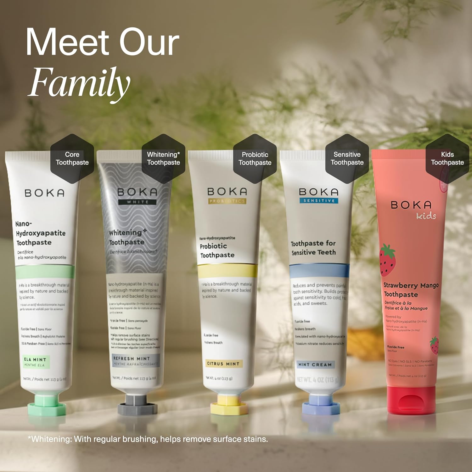 Boka Fluoride Free Toothpaste, Nano Hydroxyapatite Toothpaste, Appropriate for Sensitive Teeth - for Adult Oral Care - Ela Mint, Coco Ginger, Lemon Lavender Flavor, 4 Fl Oz 3Pk US Manufactured