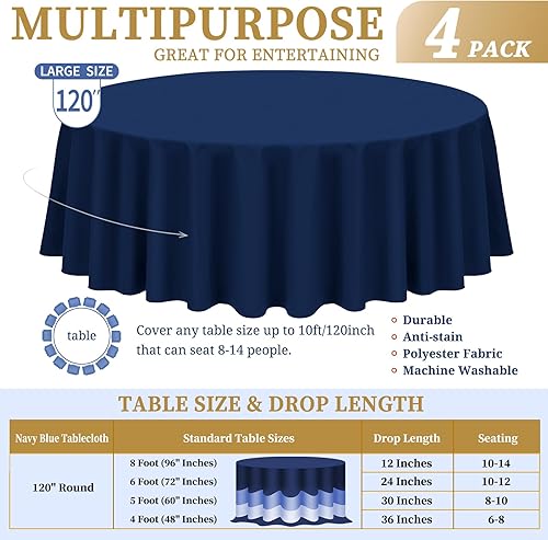 Miniatura 511 de Paquete de 8 manteles redondos blancos de 90 pulgadas, manteles redondos de poliéster lavables para mesa de tela decorativa resistente a