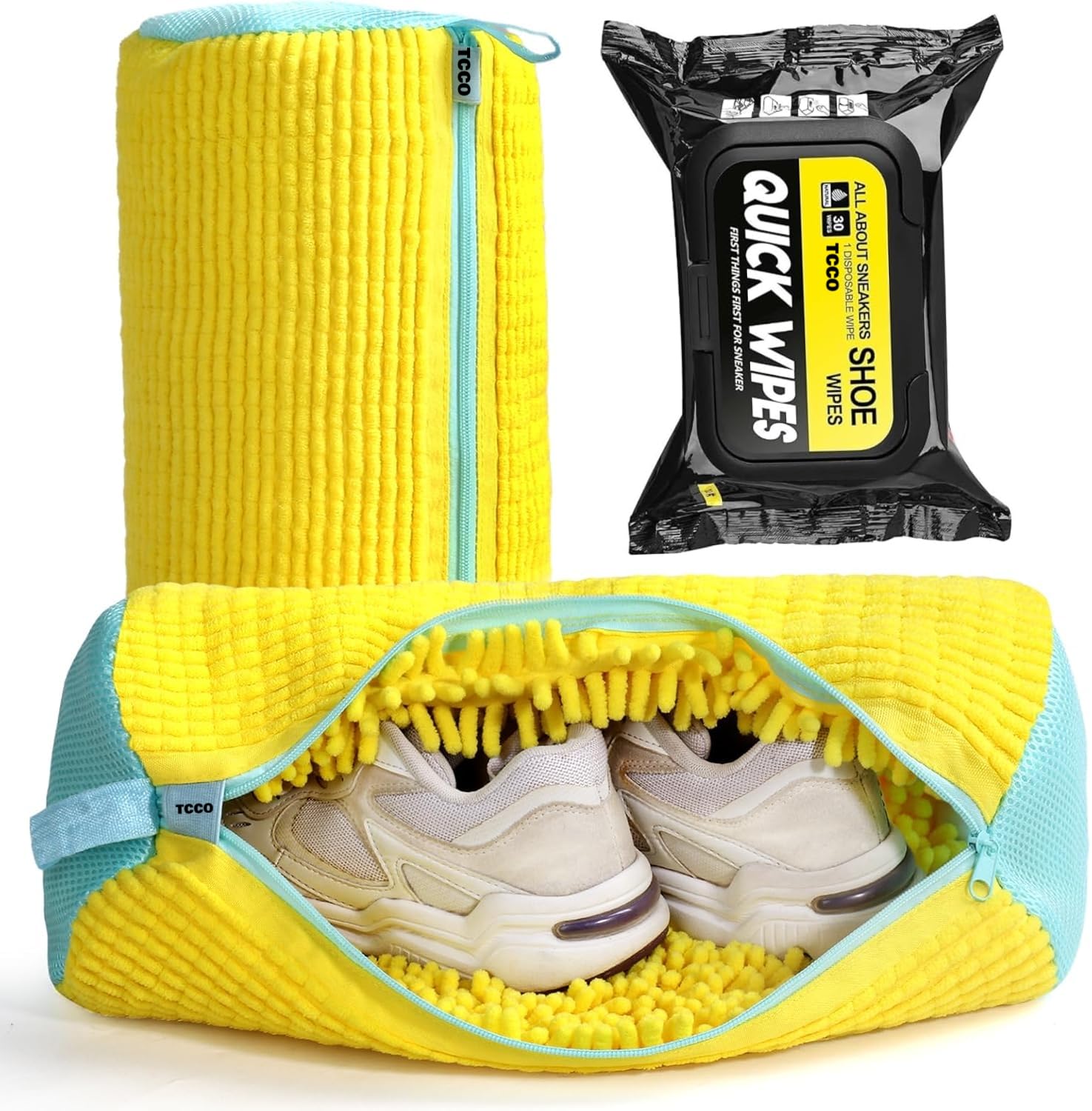ZTOCOZ Shoe Washing Machine Bag & Shoe Cleaner Wipes, Laundry Shoe Bag for Washer and Dryer, Shoe Laundry Bags for Sneakers, Bras, Toys Reusable Shoe Cleaning Bag for All Shoe Sizes