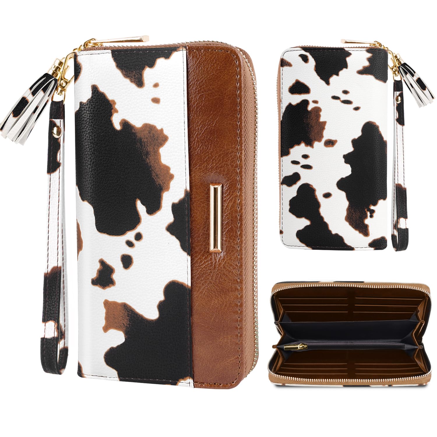 Coco Rossi Brown Cow Wallets for Women RFID Blocking Credit Card Holder