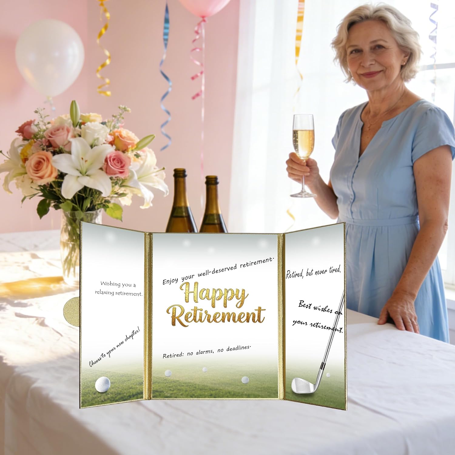 HAHZY Large Retirement Card for Men Women, Retirement Guest Book (Gold)