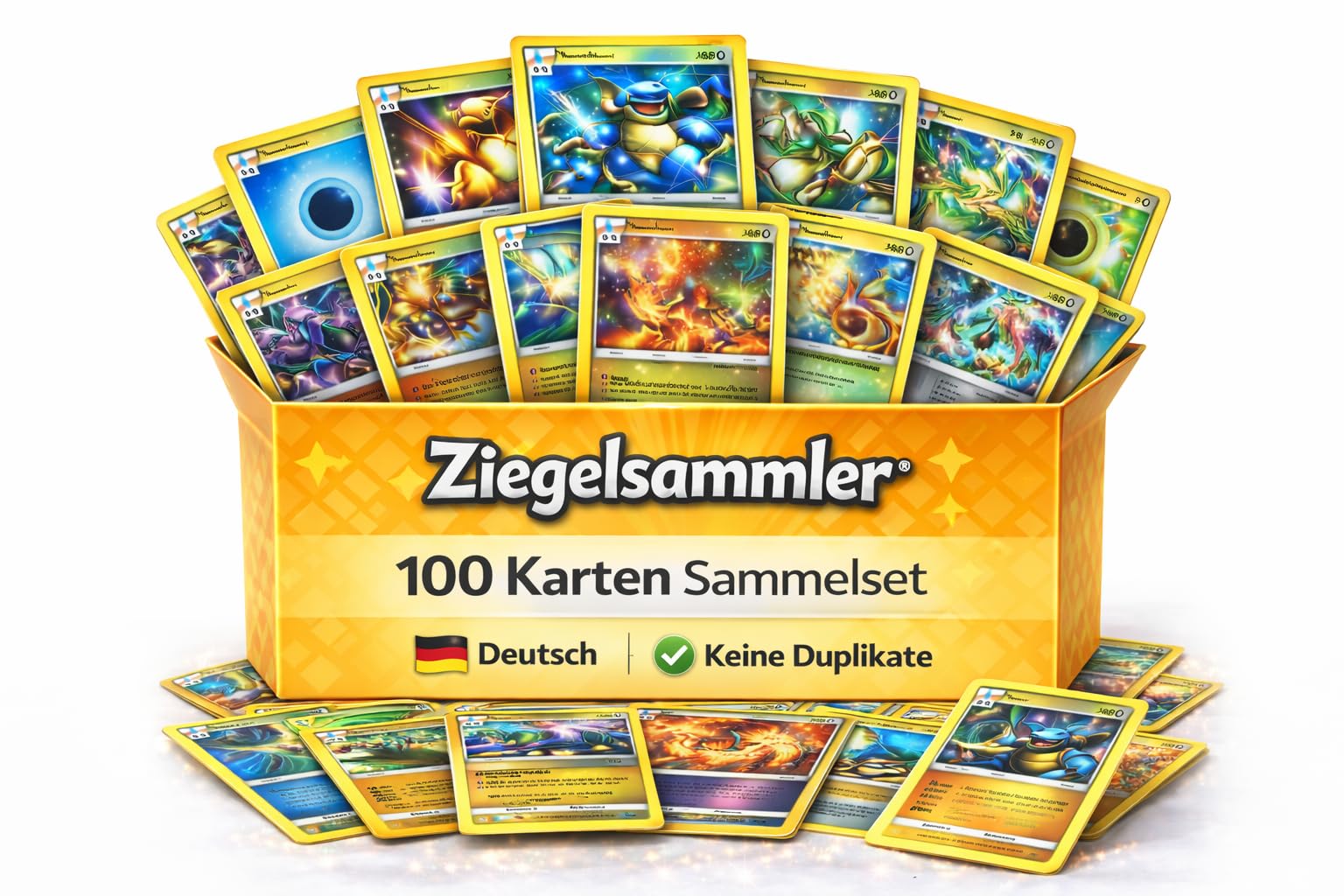 100 Karten Set - original deutsch - Ziegelsammler Geschenkbox kompatibel mit Pokemon Karten inkl. begehrter Holo-Sammelkarten Kinder zu Weihnachten, Nikolaus & Geburtstag