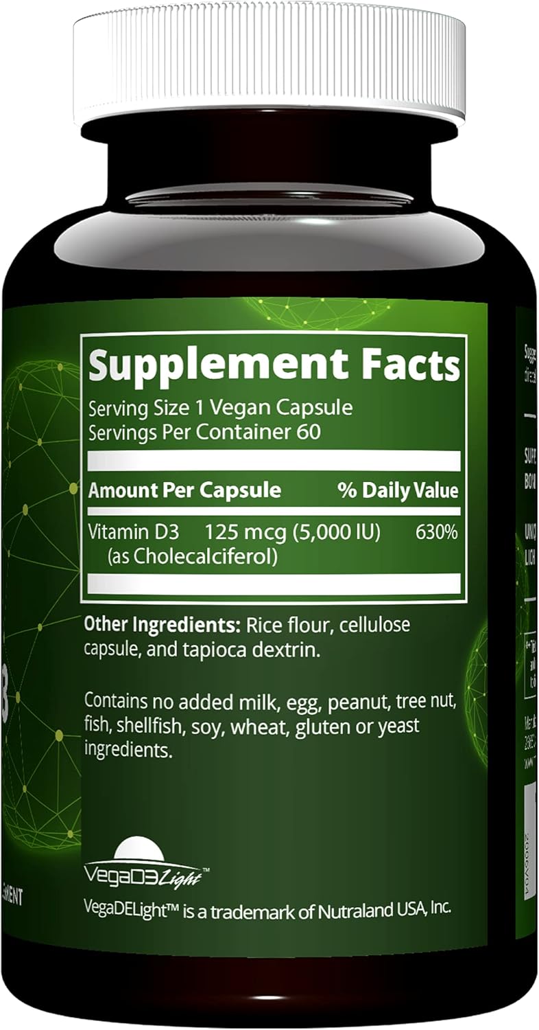MRM Nutrition Vitamin D3 5,000 IU - For Women and Men - High Potency Pure Cholecalciferol from Lichen, Vegan Calcium Absorption Support for Bone & Immune Health - Non‑GMO & Gluten‑Free - 60 Servings
