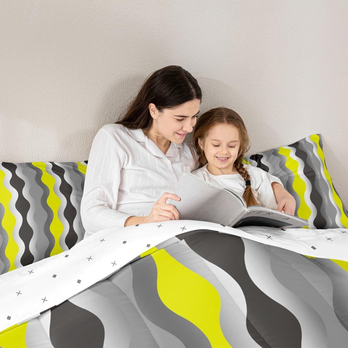 Feelyou Geometric Comforter Yellow Grey Black Comforter Set Mid Century Retro Bedding Set for Kids Adults Abstract Modern Decor Quilt Set Ultra Soft Room Decor Full Size Bedroom Collection 3Pcs