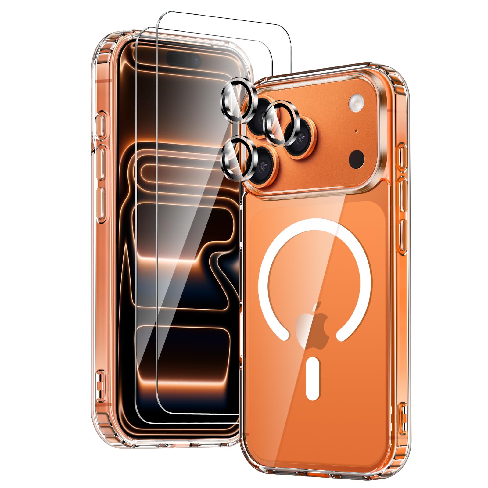 COPIKE Cover Magnetica per 17 Pro Max con 2 Vetro Temperato e 2 Lente Fotocamera Protezione, Custodia Mag Safe Sottile Antiurto [Senza Ingiallimento] Retro Antigraffio, Trasparente