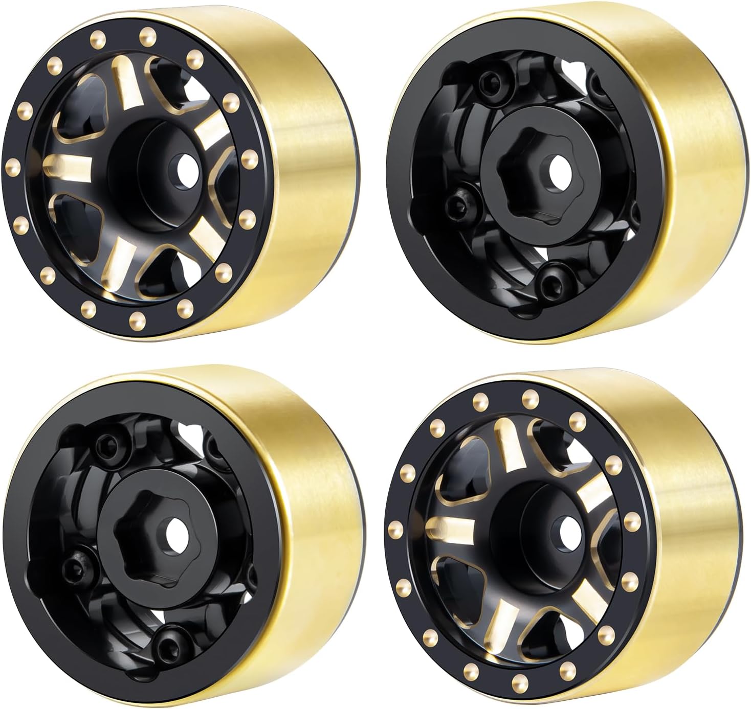 SWX 1.0 RC Wheel Rims with Brass Rings 4Pcs Brass Internal Beadlock Ring Clamp Wheel Rings Weights Wheel Rim Hubs for TRX4M 1/18 Axial SCX24 1/24 RC Crawler Car Upgrade Parts