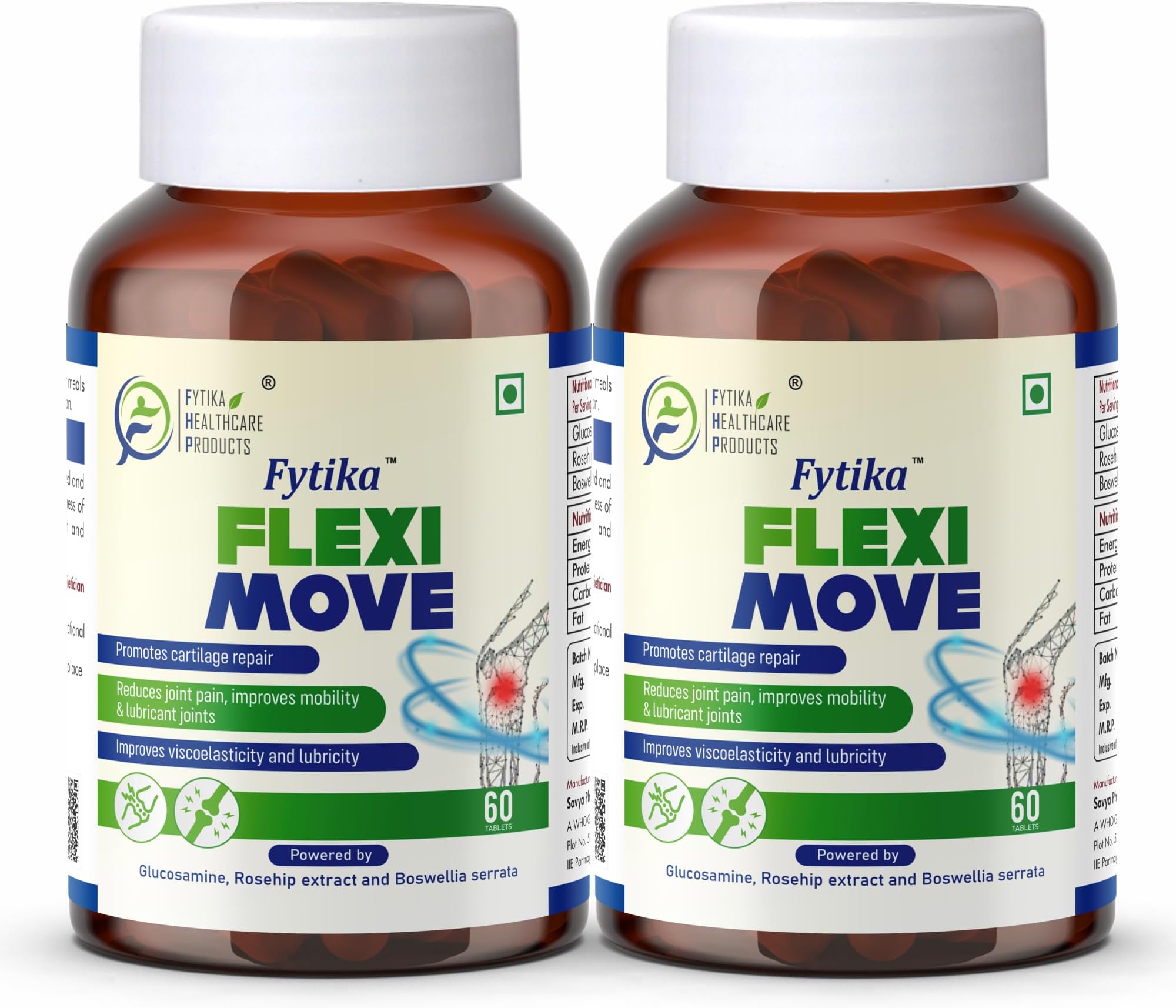 Flexi Move (Pack of 2)- 120 Tablets | Glucosamine, Rosehip Powder extract, Boswellia Extract | Supports Your Bones and Joint Health | For Men and Women