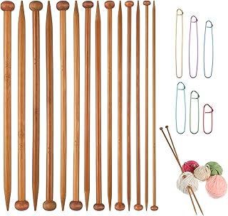 7 Pairs Bamboo Knitting Needles Wooden Long Straight Knitting Needles Single Point 4/5/6/7/8/9/10mm Large Straight Knittings Needle for Beginners Sweater Shawl Scarf