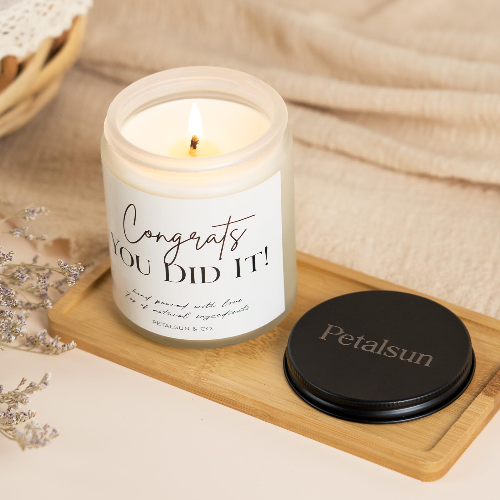 PETALSUN Congratulations Gifts for Women Men, Graduation Gifts for Her, Him - College Masters Degree Phd Graduation Gift, Promotion Gift, Handmade Lavender Scented 7oz Candle