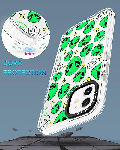 Miniatura 4 de Funda para iPhone 12 y iPhone 12 Pro de 6.1 pulgadas con 1 protector de pantalla, diseño delgado con estampado de alienígena verde fresco con