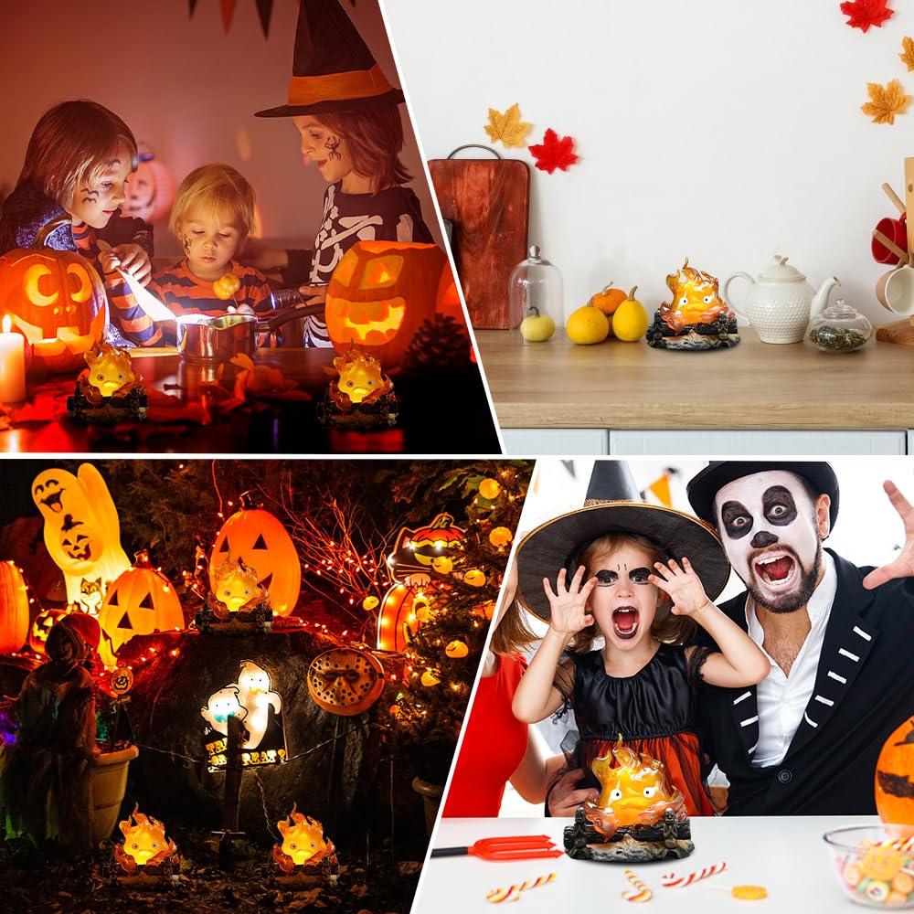 Calcifer lampka nocna, lampa Calcifer, lampa anime, śliczne ornamenty anime ognistych elfów, lampka nocna Calcifer światło otoczenia płomieni do ornamentów modelu biurkowego, Halloween