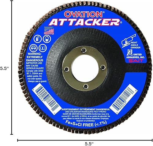 Miniatura 3 de United Abrasives - SAIT 76208 Ovation Attacker Flap Disc, 4-12 x 78 Z 60x, paquete de 10