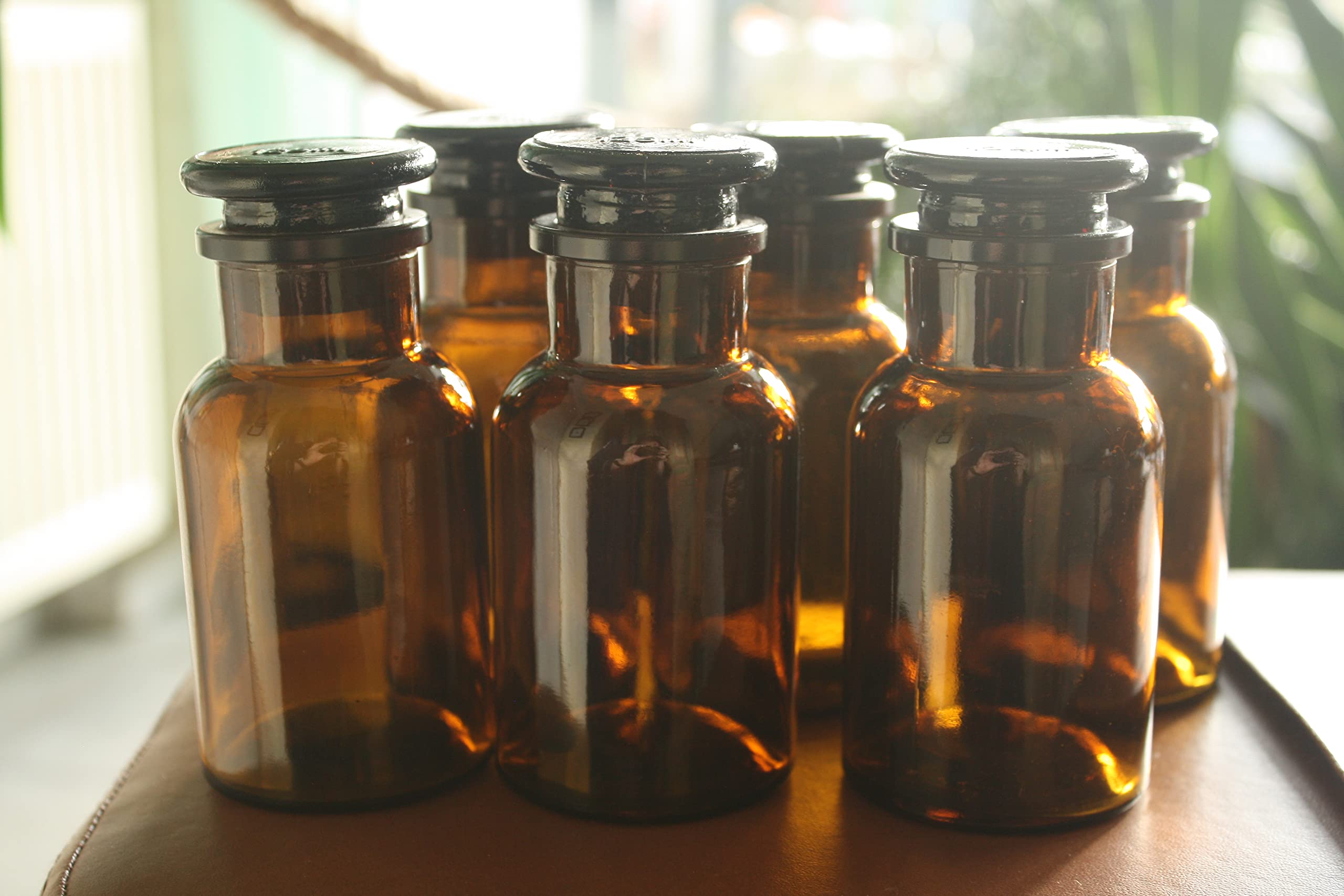 JoanLab Apothekerflasche (6er Pack) aus Braunglas mit Schliffdeckel, 125 ml, für Labor, Apotheke, Küche