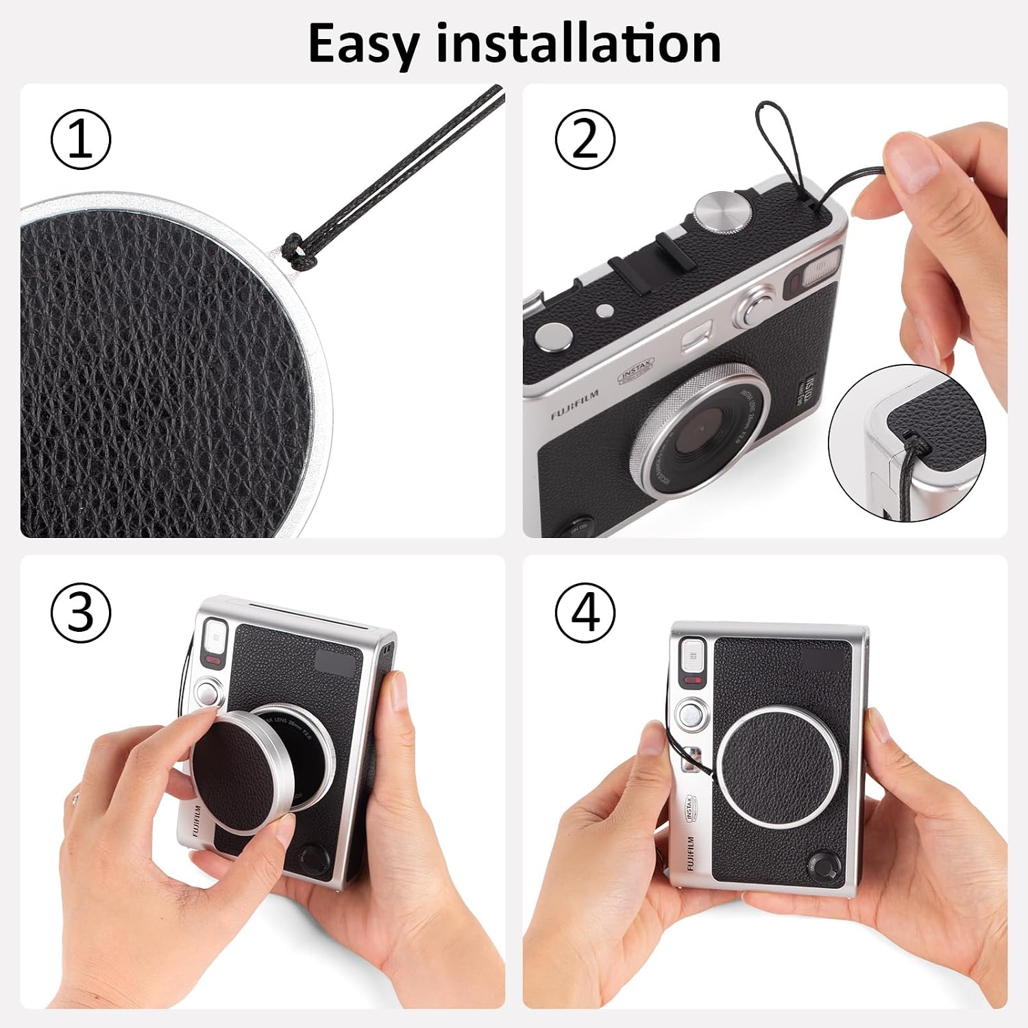 MUZIRI KINOKOO Lens Cap for Instax Mini EVO Camera - with Anti Loss Rope,Aluminium Alloy Retro Design & Soft Flocking Internal,Dustproof Anti-Scratch Lightweight Portable EVO Camera Accessorie-Black