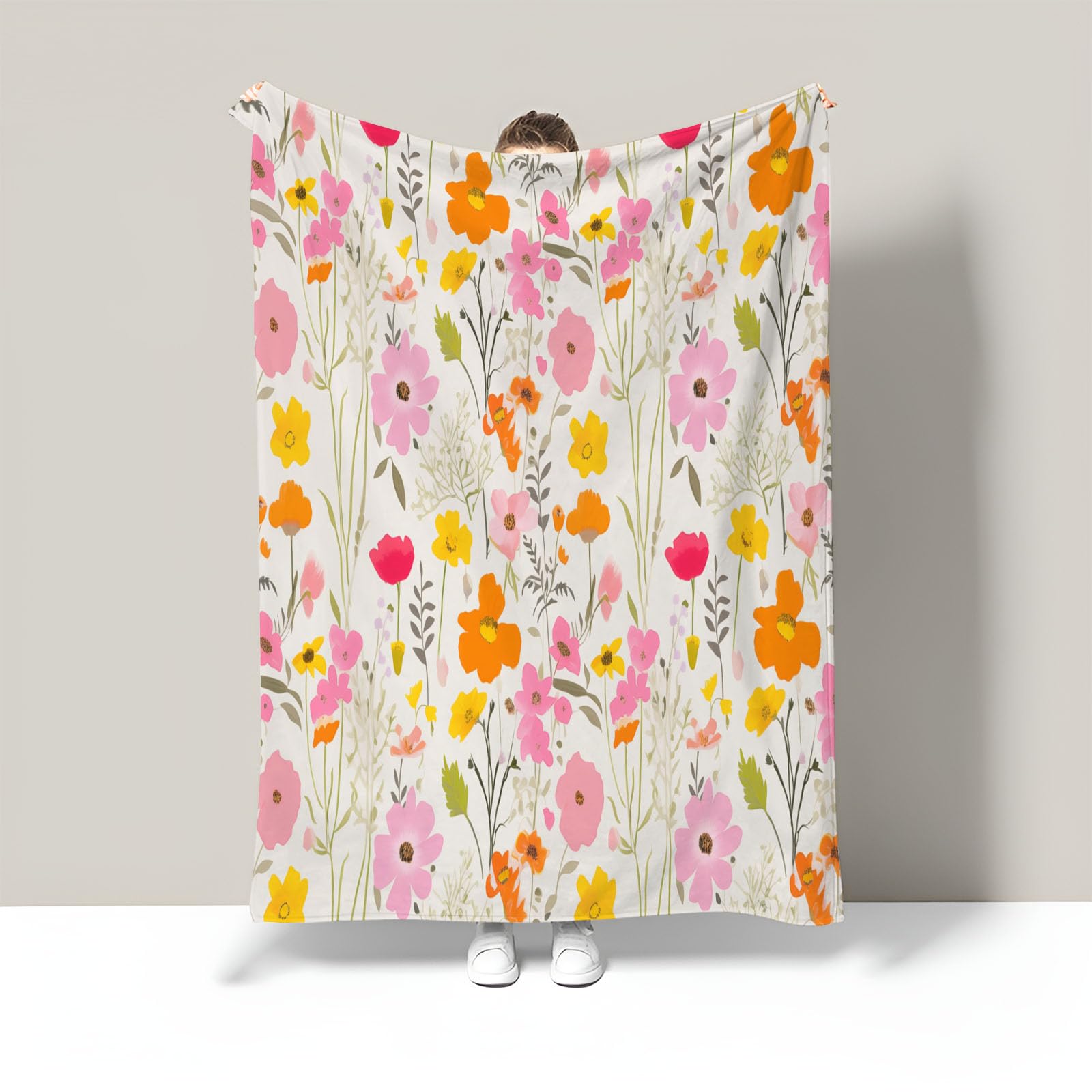 Manta De Floral Lindo, Manta Ligera De Forro Polar con Plantas De Estilo Nórdico para Niños Mujeres, Beige Mantas De Franela Suaves, Sábana Cálida Adecuada para Invierno, 200X200Cm