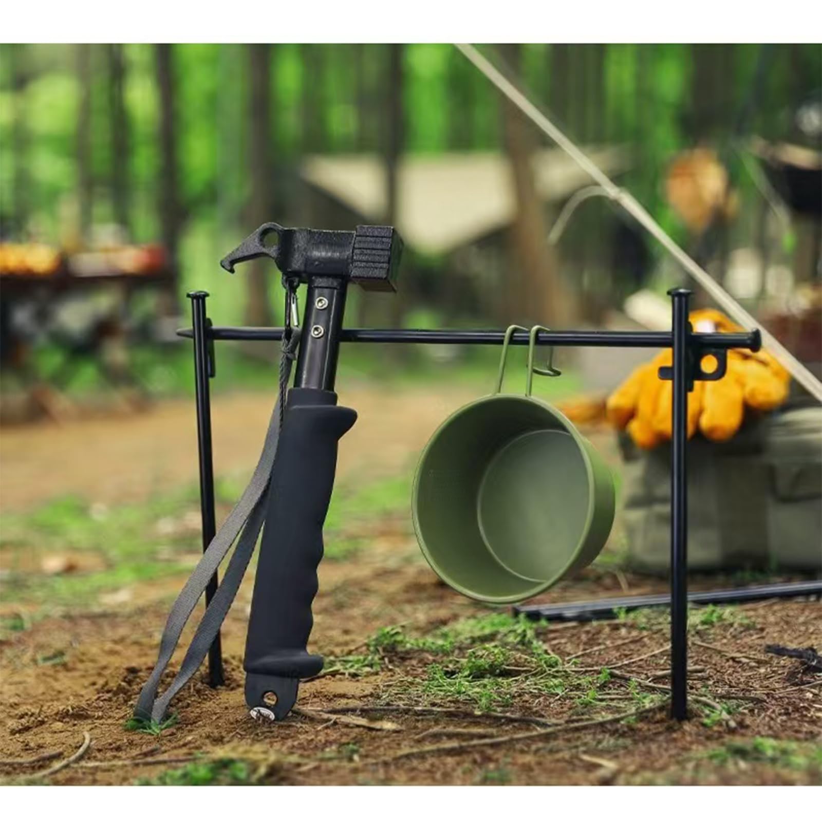 Démonteur de Pieu Lourd Multifonctionnel pour le Camping - Marteau de Tente avec Sangle de Fixation (Black)