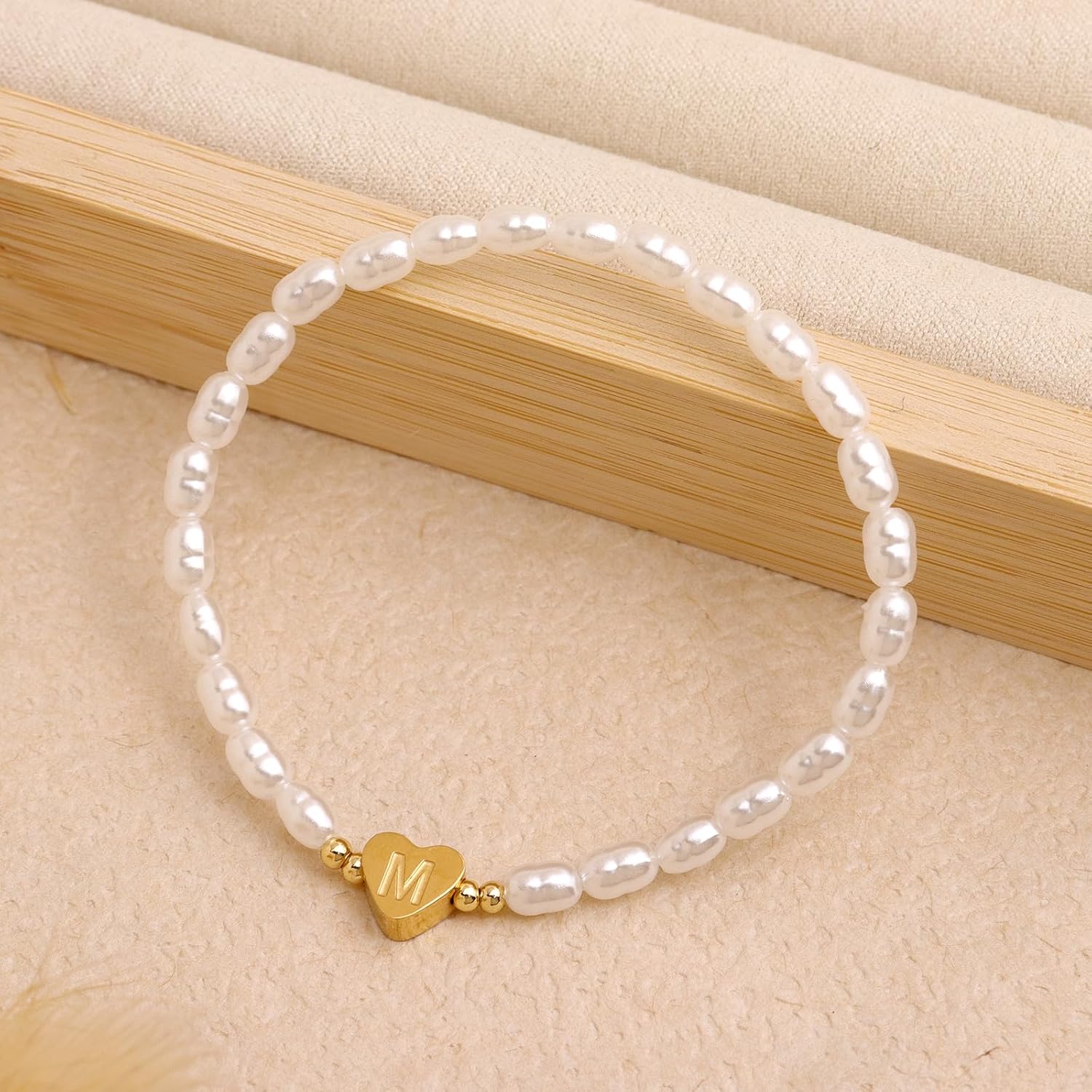 Initial Gold Beaded Heart Stack Bracelets for Women, Dainty Boho Handmade Pearl Stackable Stretch Fashion Jewelry Gift. - Image 5