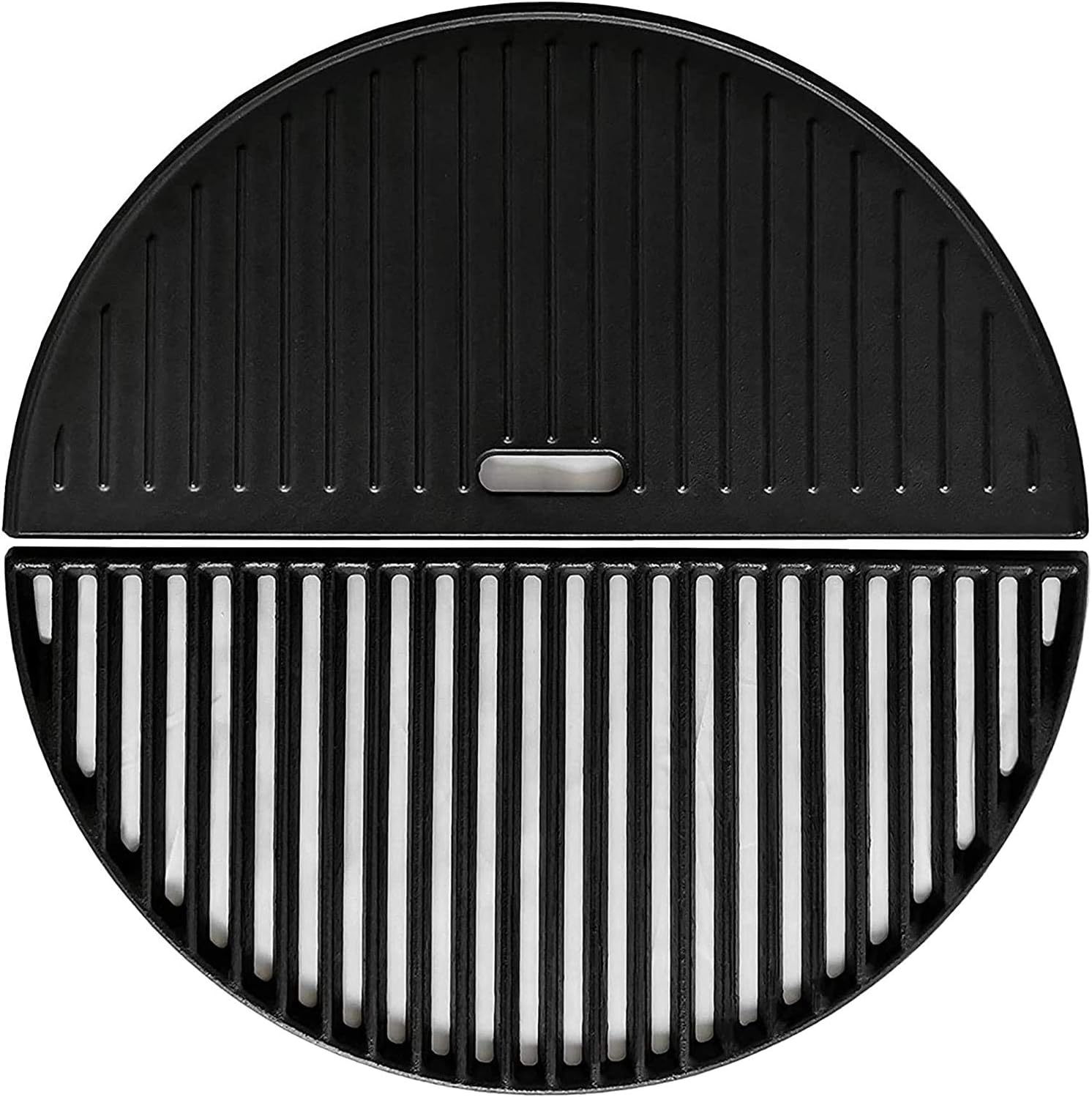 WELL GRILL18" Half Moon Cast Iron Reversible Griddle and Cooking Grate for Kamado Joe Classic, Large Big Green Egg, Pit BossK22, Large Dome, Louisiana K22, and Other Kamado Grill (Griddle+Grate)