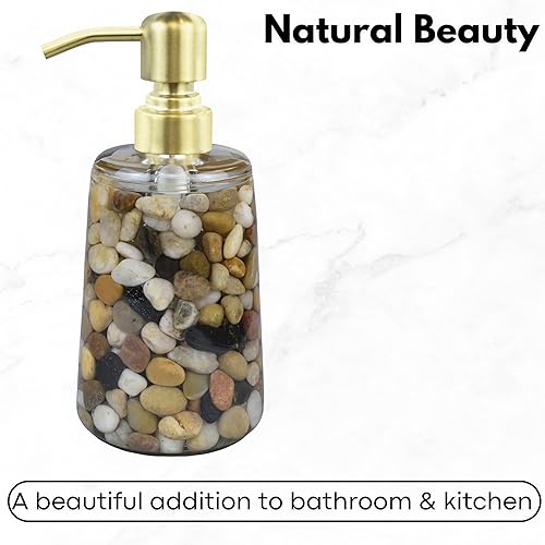 Miniatura 2 de Dispensador de jabón recargable hecho a mano para baño y cocina, dispensador de jabón de piedra Rocks con bomba de acero inoxidable dorado