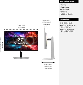 Samsung 27 Odyssey OLED G8 (G80SH) Gaming Monitor - QD-OLED, 4K Resolution, 240Hz, USB-C 96W, DP 2.1, 0.03ms, Glare Free, HAS/Tilt/Swivel/Pivot, OLED Safeguard+, LS27HG802SNXZA