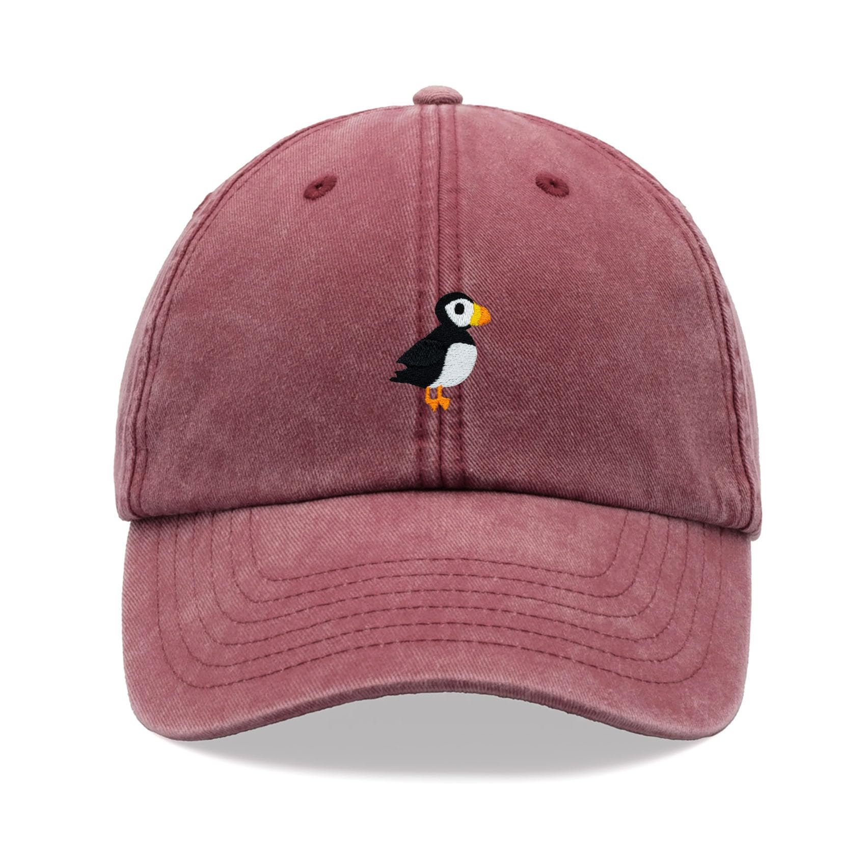 Puffin Baseball Cap Vintage Washed Unisex Dad Hat Adjustable Red