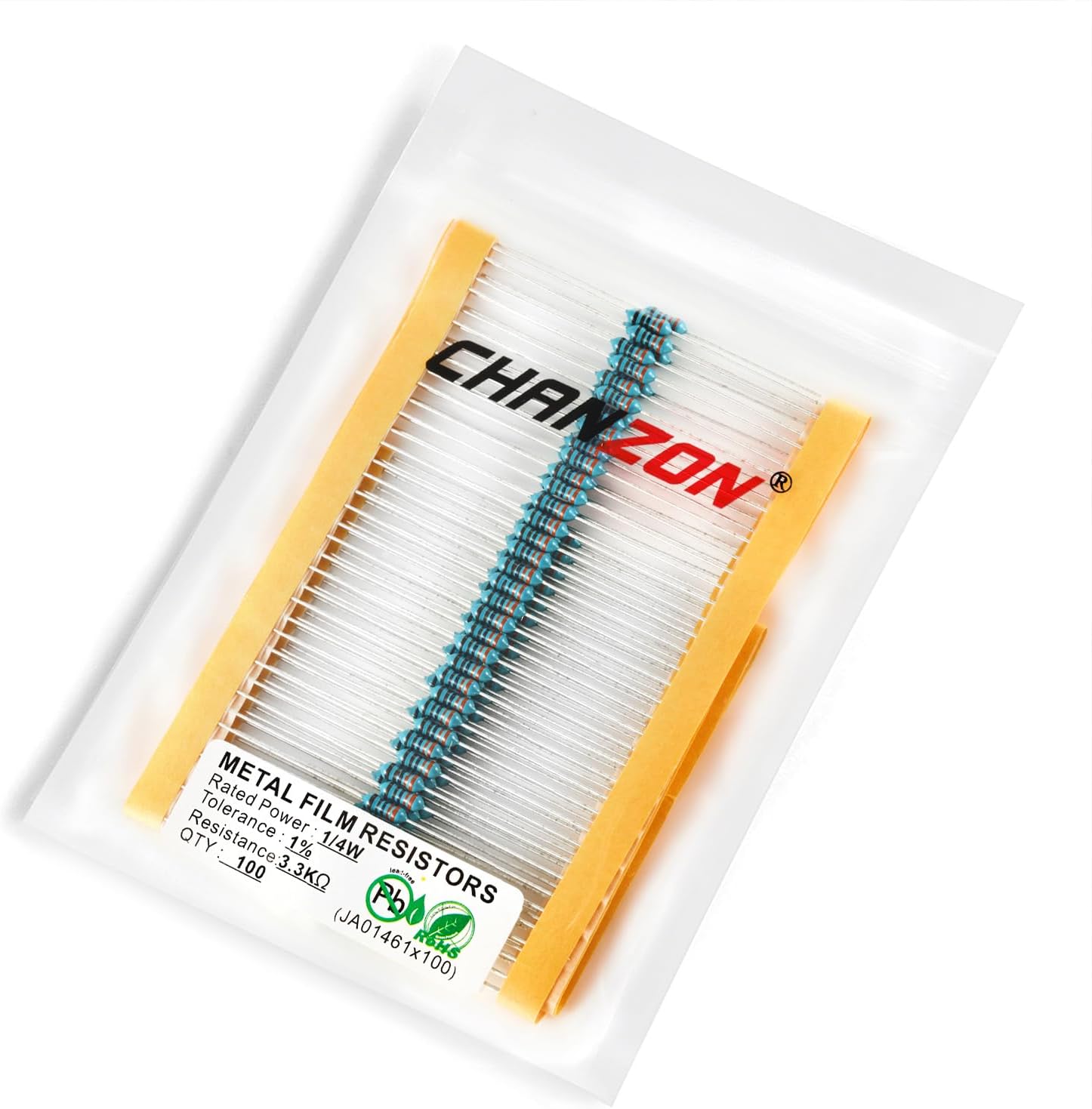 Chanzon 100pcs 1/4W (0.25W) 3.3K Ω ohm 3k3 Metal Film Fixed Resistor 0.01 ±1% Tolerance 3.3KR MF Through Hole Resistors Current Limiting Rohs Certificated