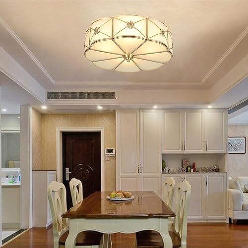 Miniatura 6 de Lámpara de techo empotrada de latón de mediados de siglo, lámpara de techo LED de latón y vidrio de 6 luces, pantalla de vidrio esmerilado, luz