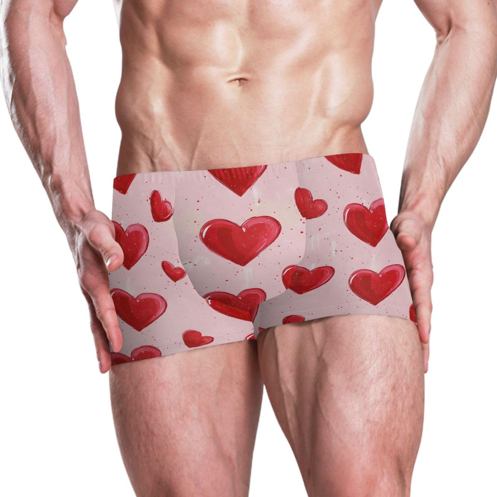 UMIRIKO Mens Swim Trunks Red and Pink Hearts Black Square Leg Swimwear Bathing Suits Swimsuit for Men XL 202b9101