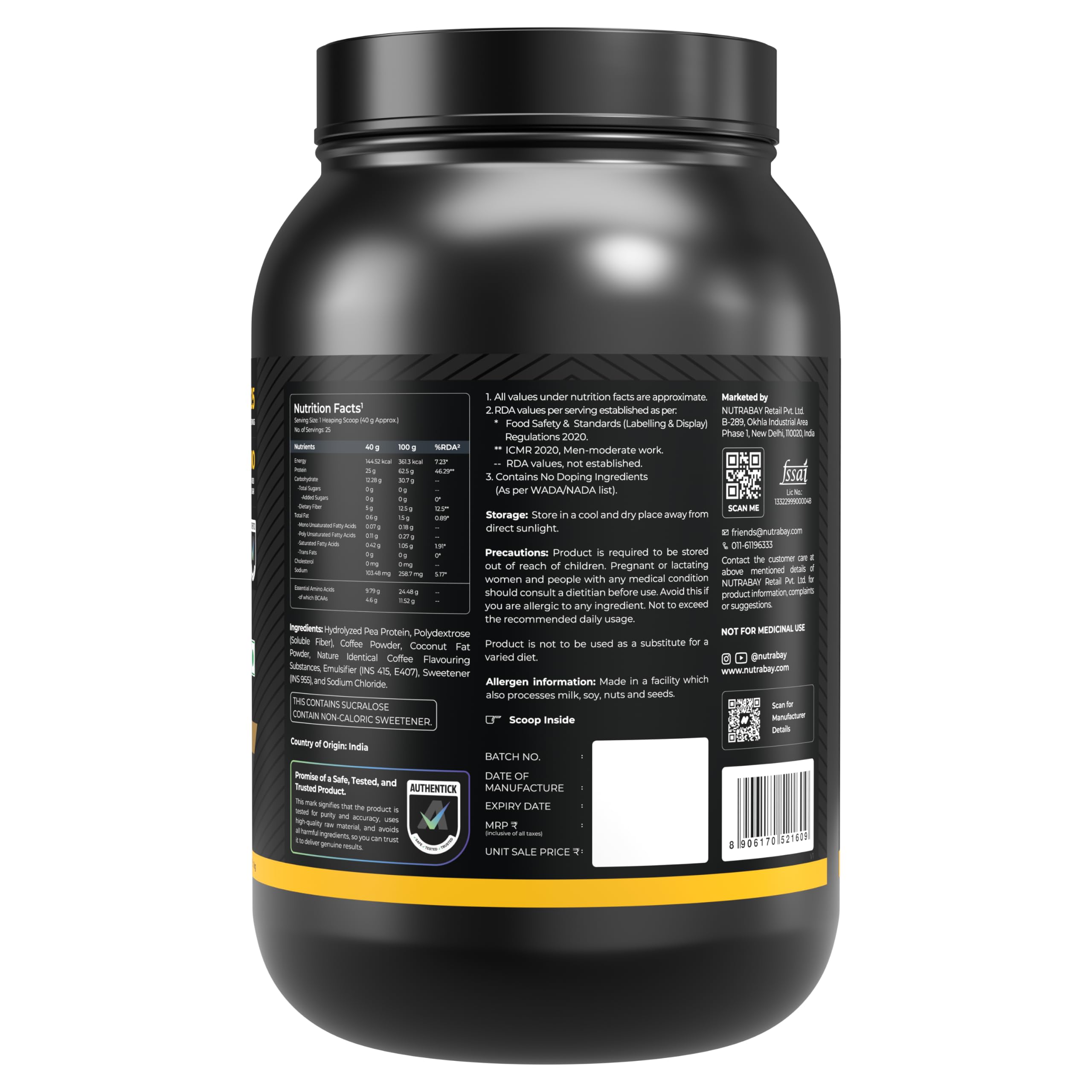 NUTRABAY Gold Pea Protein Powder - 1kg, Cold Coffee | 25g Protein, 4.6g BCAA, 5g Fiber | Complete Amino Profile | Tastiest & Smoothest Vegan, Plant Protein | Muscle Gain & Fast Recovery product image 7