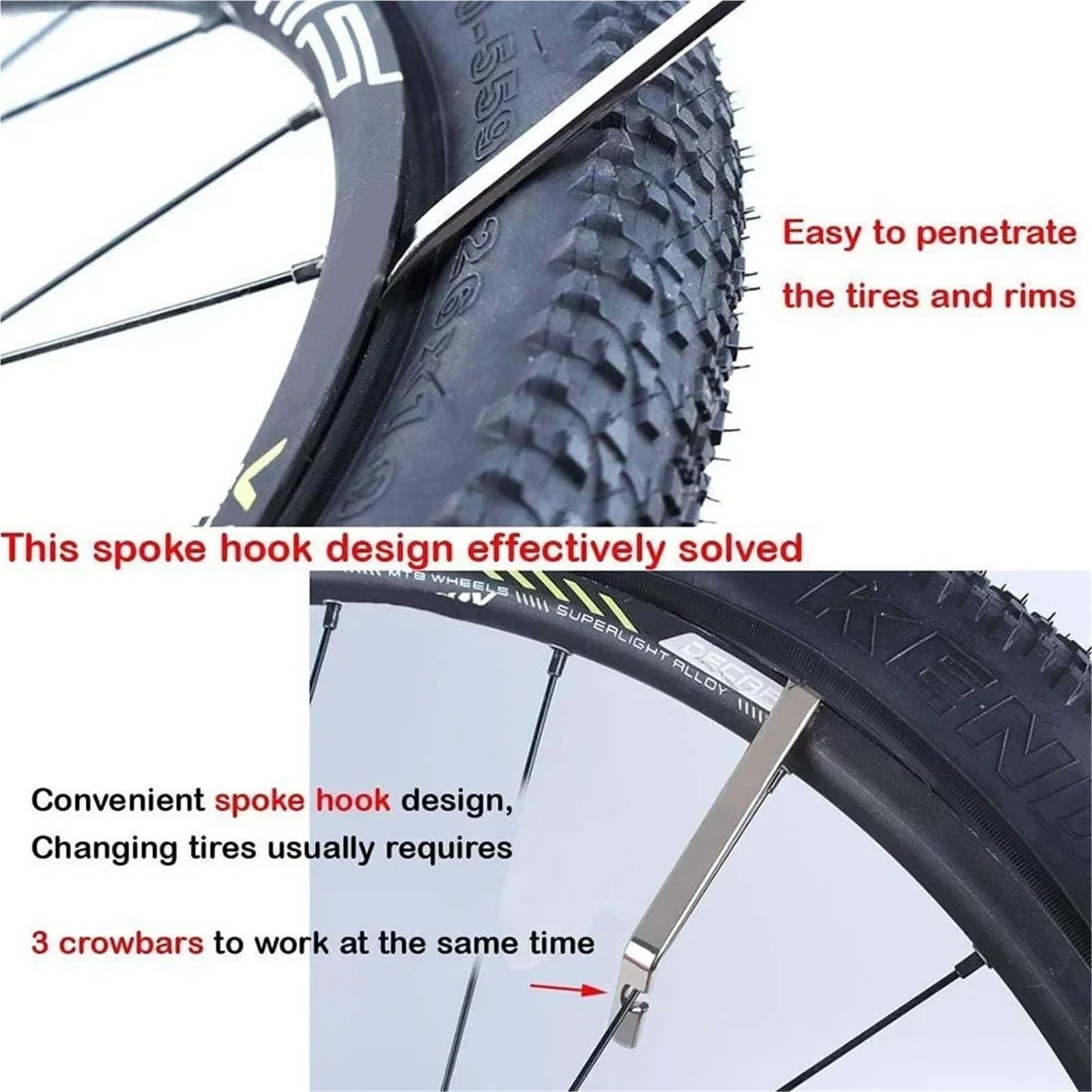 3 Pezzi Leve for Pneumatici for Bicicletta, in Acciaio Inossidabile Temprato for Riparare Il Tubo della Bici, Strumento di Riparazione for da Ciclismo per la Riparazione di Biciclette