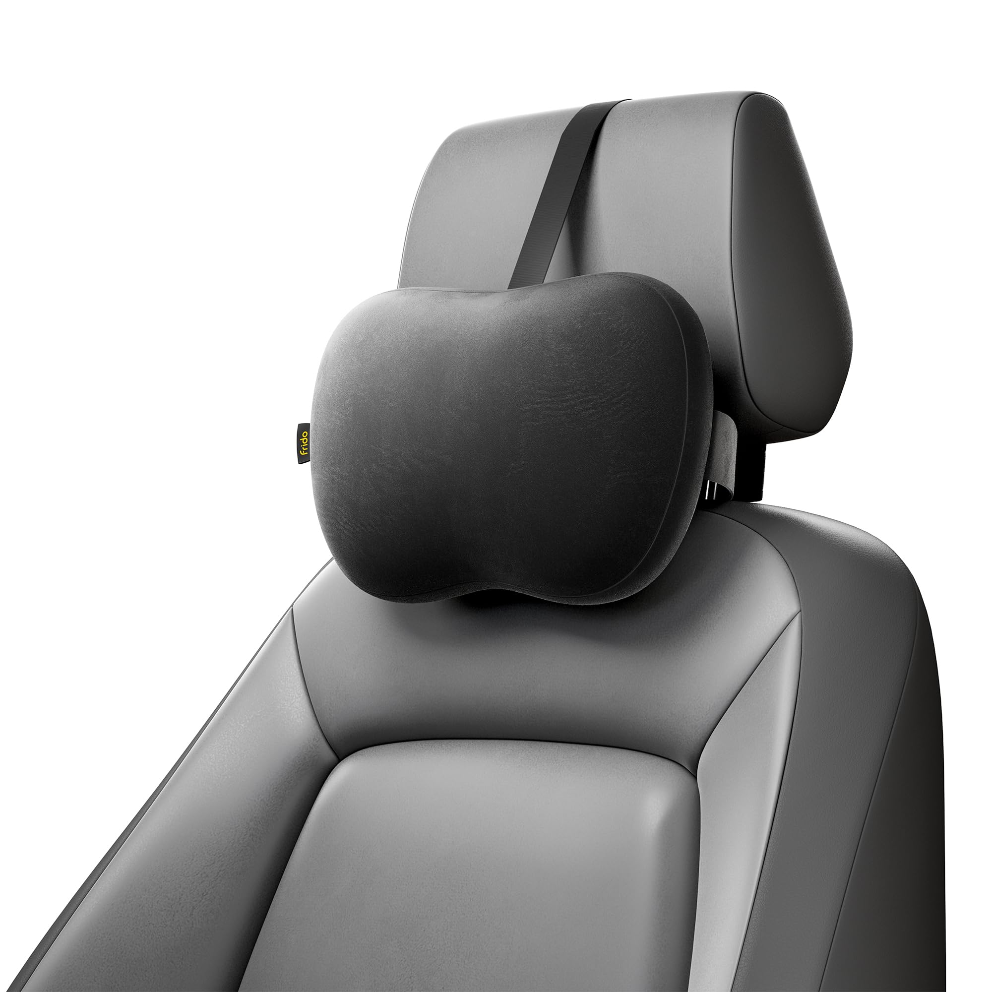 Frido Mini Car Neck Pillow | Compact Ergonomic Memory Foam | Relieves Neck & Shoulder Strain | Ultrasoft Neck Rest Pillow for Comfortable Rides | Breathable Microfiber | Washable Velvet Cover | Black