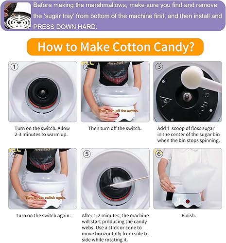 Miniatura 3 de Mini Máquina de Algodón de Azúcar, Incluye Cuchara de Azúcar, Palitos Máquina de Algodón de Azúcar para Fiesta de Cumpleaños, Regalos, Usos White