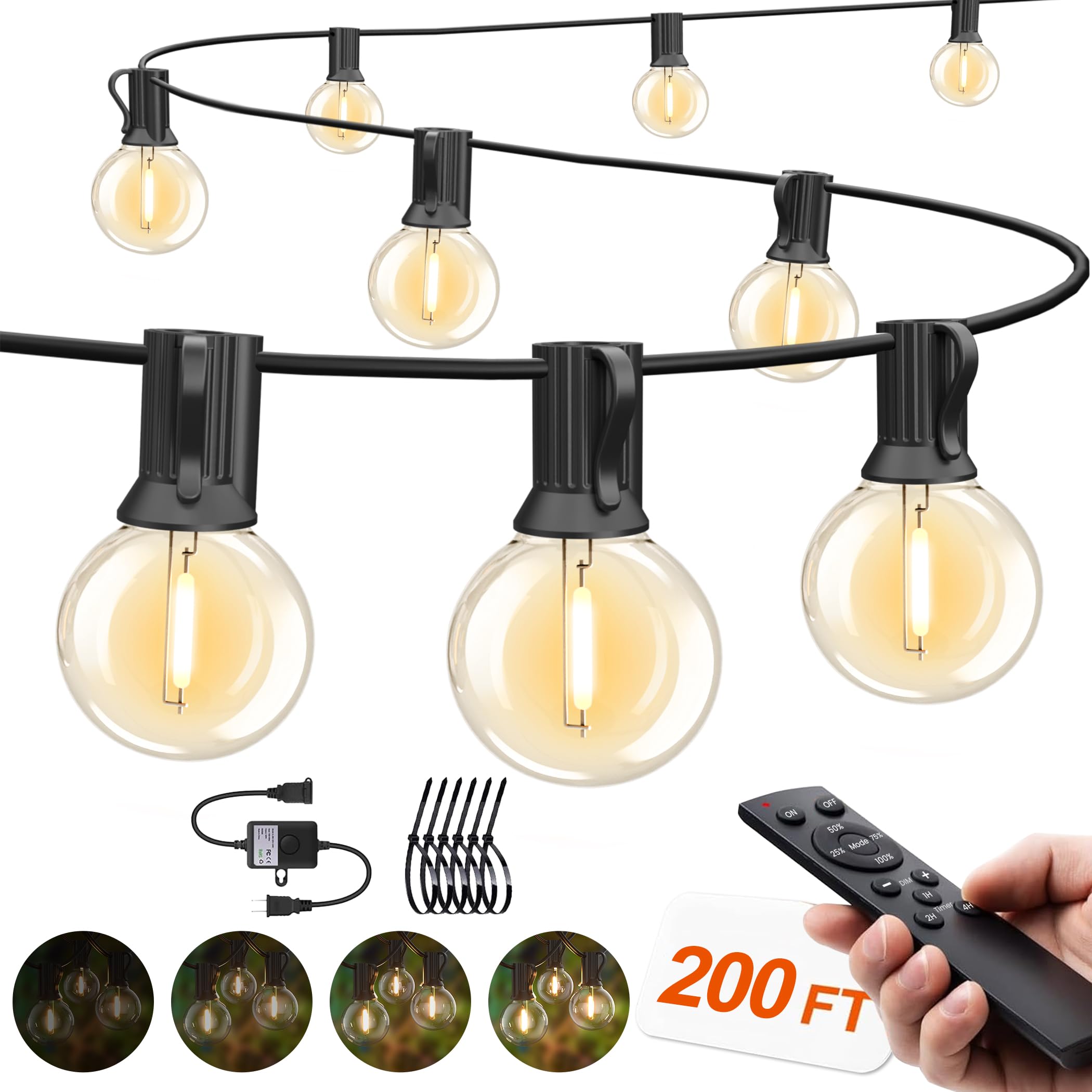 SUFEIMAS Guirnalda de luces para exteriores de 300 pies, luces de patio con 159 bombillas LED Edison vintage ST38 regulables, cadena larga para valla exterior, patio, jardín, fiesta, boda, jardín, 100