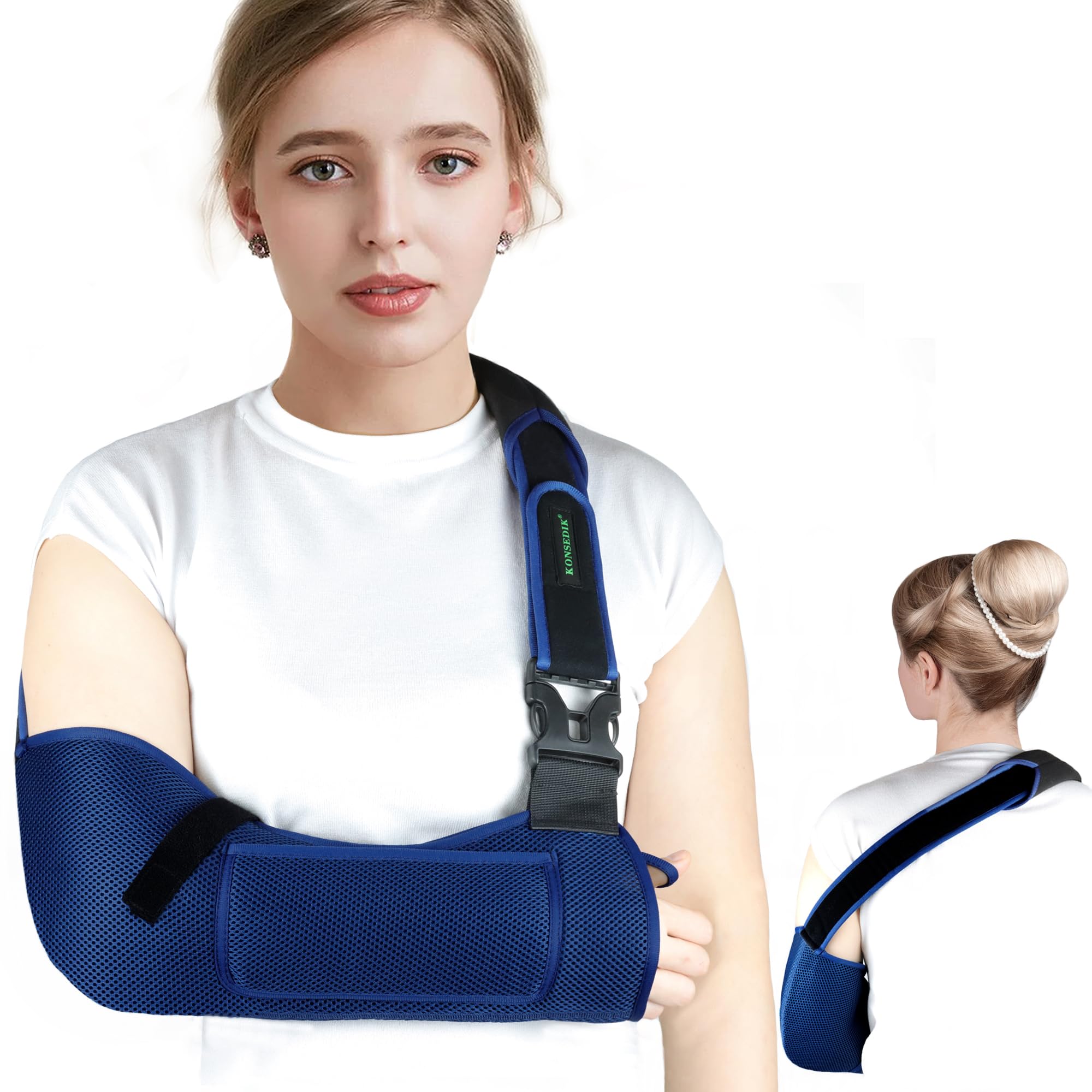 KONSEDIK Arm Shoulder Sling,Breathable Medical Sling with Shoulder Pad,support for Women and Men Rotator Cuff Injury,Left or Right Arm,Elbow,Clavicle