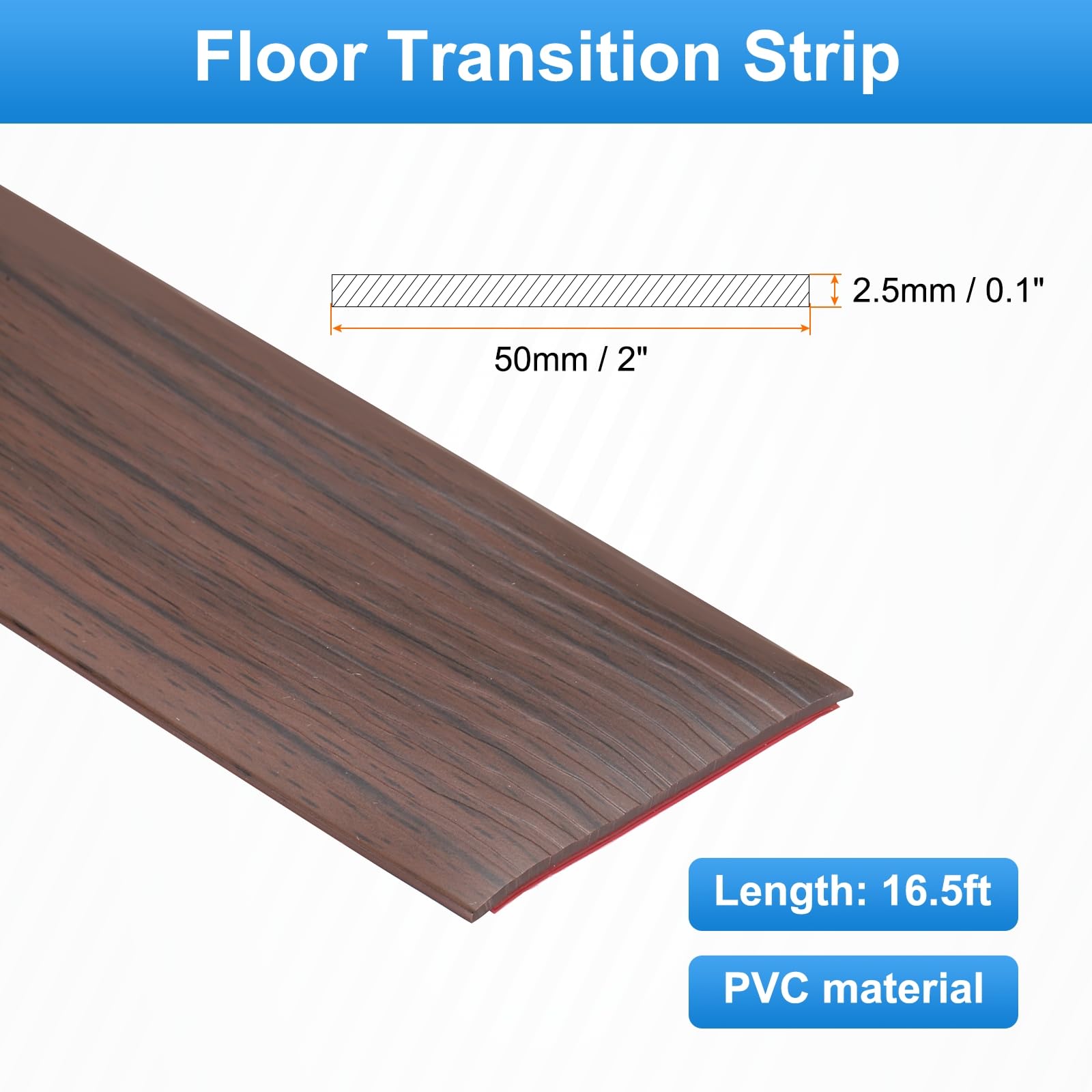 QUARKZMAN Striscia di Transizione del Pavimento 2" 16.5ft Strisce Autoadesive per Pavimenti in Laminato Copertura del Pavimento Strisce di Finitura Tappeti, Grana di Legno Marrone Scuro