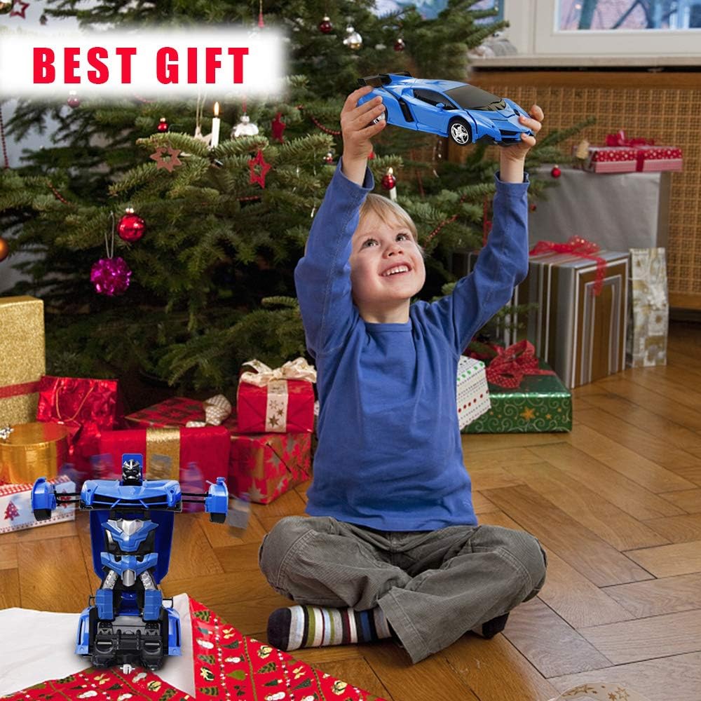 DOOGAXOO Remote Control Car, 1:18 Scale Transform Gesture RC Cars Toy, One Button Deformatio, 360°Drifting with 5 AA Batteries, Transforming Robot Car Toy Gift for Kids Boys and Girls Adults (Blue)