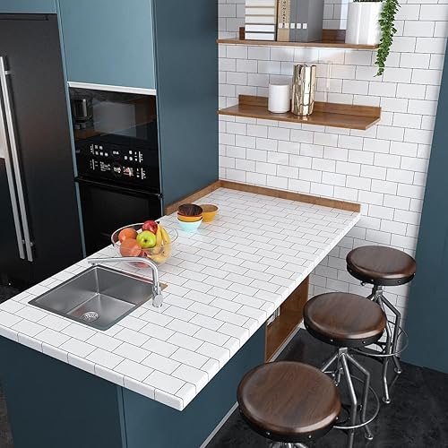 Miniatura 5 de ReWallpaper Rollo de papel tapiz autoadhesivo de 17.7 x 276 pulgadas, diseño geométrico para despegar y pegar, papel de contacto estampado en blanco