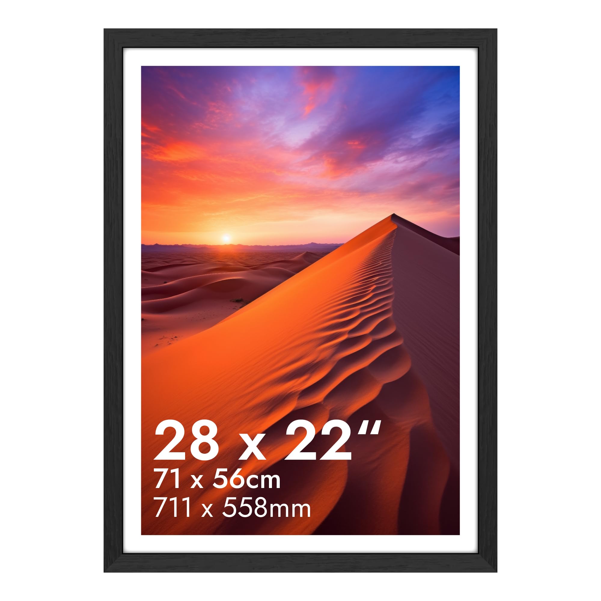 HNK Black Photo Frames 28x22 Inches Engineered Wood and Plexiglass, Photo Frame 71x56cm Dual Orientation Landscape or Portrait, Picture Frame 22x28 Wall Hanging Display Photos for Home, Office