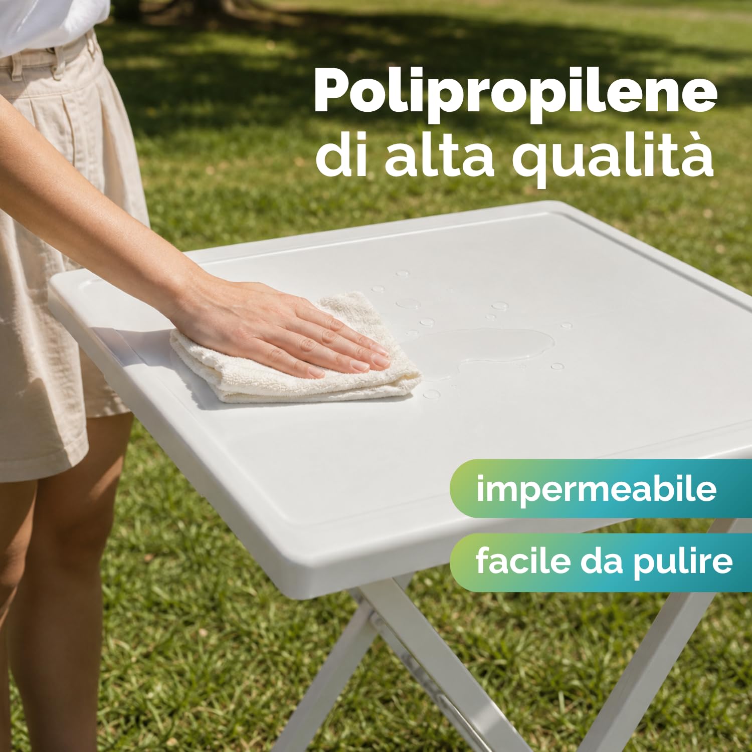 VIRSUS Tavolo Pieghevole da Giardino in Plastica Bianco 50x47x65 cm
