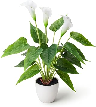 17.4" Calla Lilies Artificial White Lily Flowers with Potted Decor