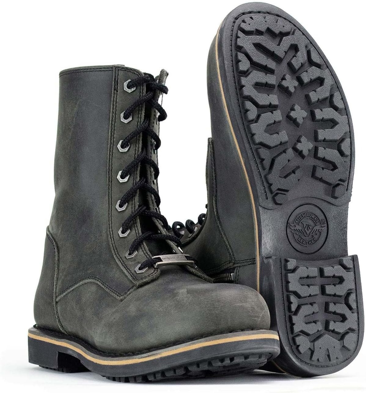 Milwaukee Leather MBM9065 Men's Antique Black Lace-Up High-Rise Boots - 7