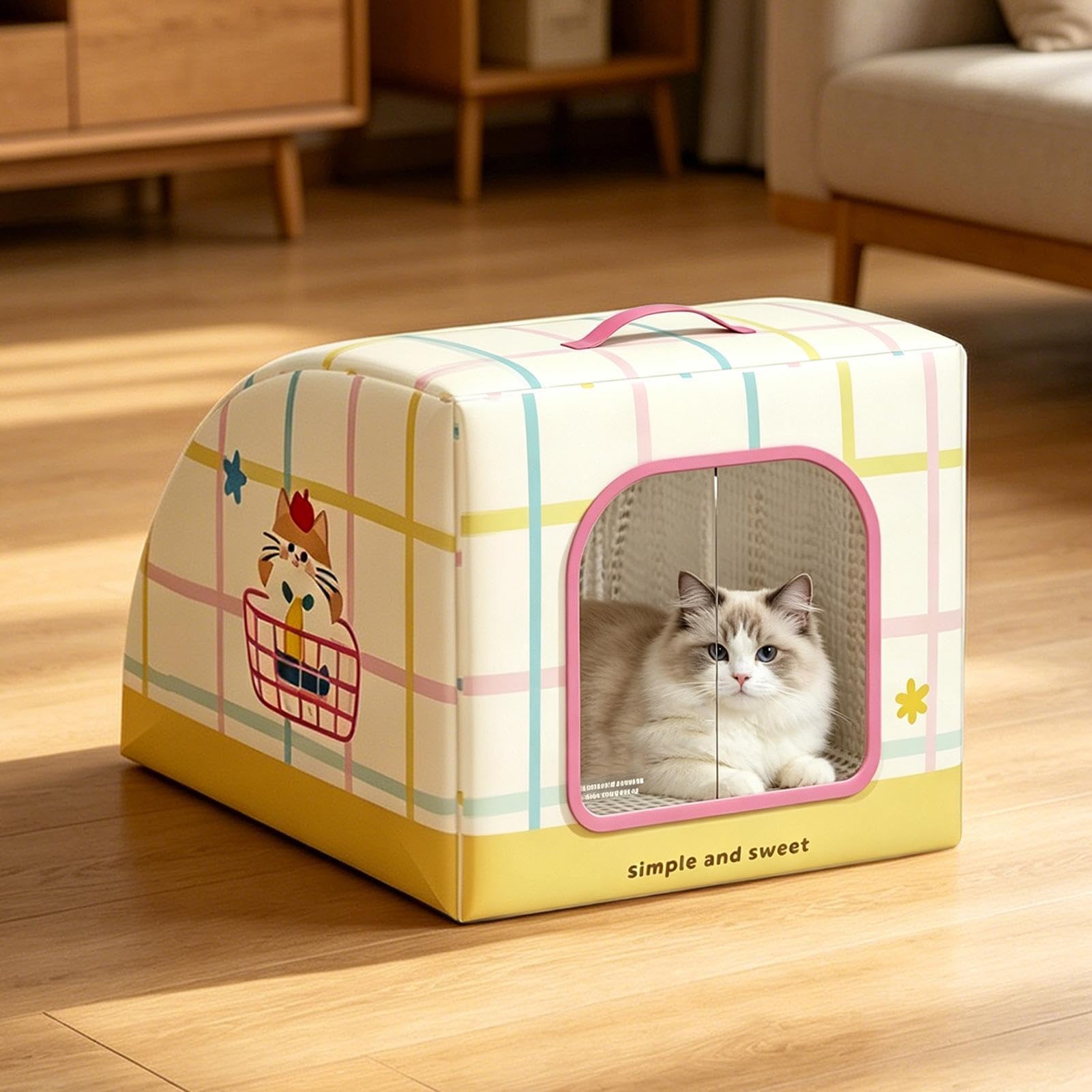 Niche rafraîchissante pour chats en | Lit isolant et portable avec poignée de transport – Maison intérieure pour chats en extérieur, chambre, salon, balcon, patio, jardin, terrasse, grand
