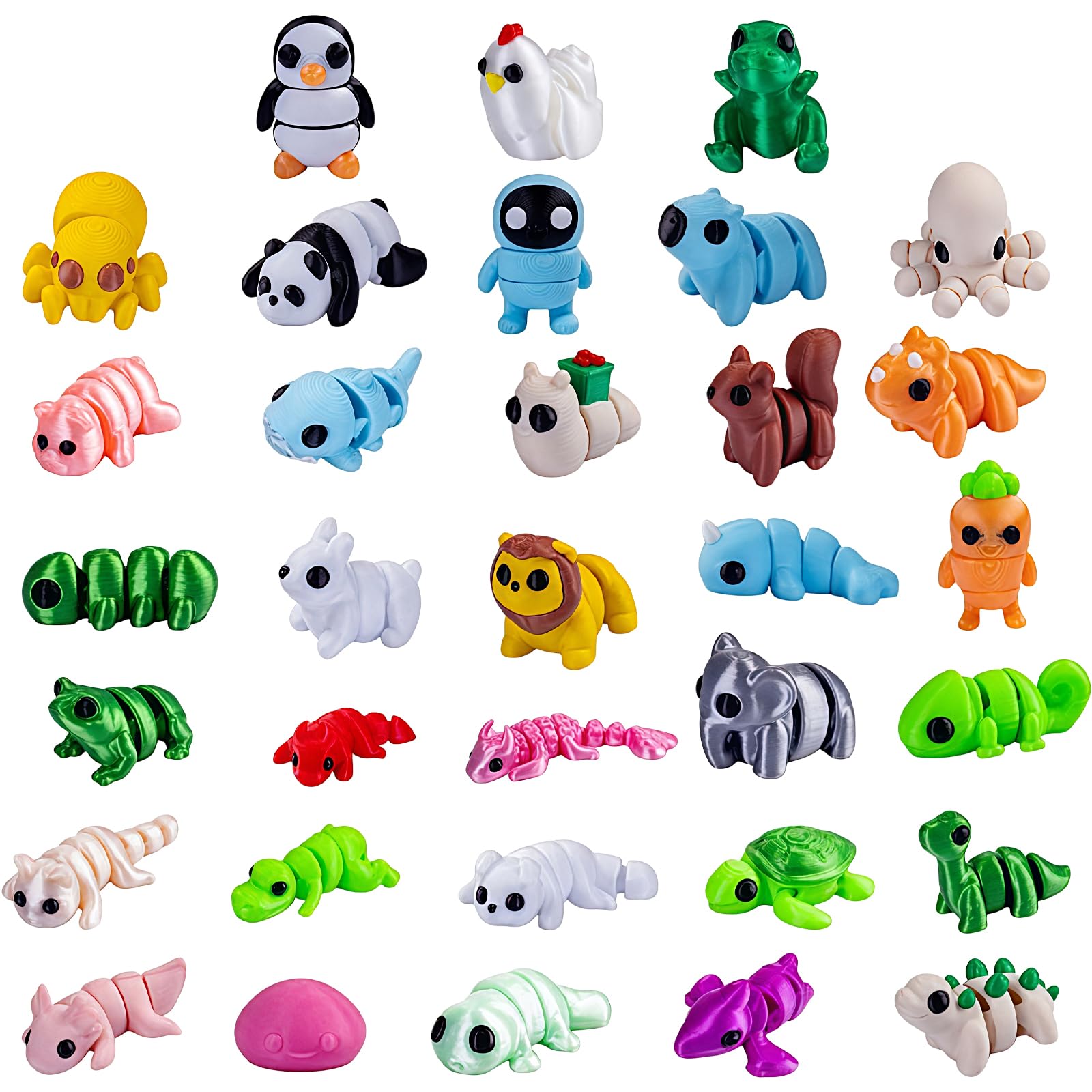 30PCS 3D Printed Fidget Toys,QIANSSE Mini Animals with Movable Joints Cute Animal Figures for Stress Relief Home Office Desk Decoration Photographic Props Random