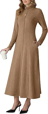 GRECERELLE Women's 2025 Fall Winter Casual Mock Neck Long Sleeve Flared Maxi Sweater Dress with Pockets (XS - 3XL)