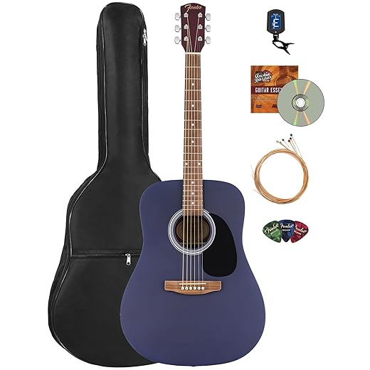 Fender FA Series Dreadnought Acoustic Guitar - Saphire Blue Bundle with Gig Bag, Tuner, Strings, Picks, and Austin Bazaar Instructional DVD