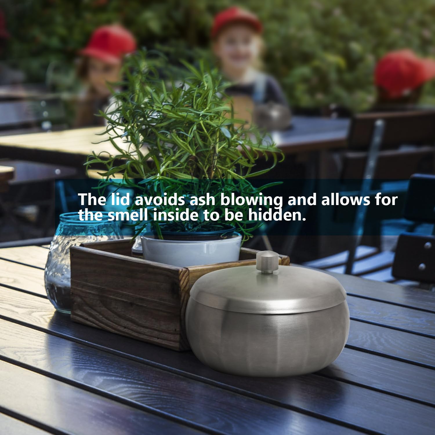 JSVER Cendrier de bureau avec couvercle en acier inoxydable facile à nettoyer, anti-vent, anti-odeur pour extérieur, intérieur, jardin, bureau JSVER Cendrier de bureau avec couvercle en acier inoxydable facile à nettoyer, anti-vent, anti-odeur pour extérieur, intérieur, jardin, bureau